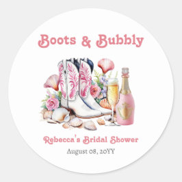 Stövlar och bubbel Kustcowgirl Bröllopsfest Runt Klistermärke