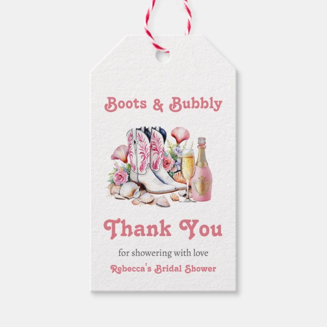 Stövlar och bubbel Strand Cowboybrud Shower Presentetikett (Framsidan)