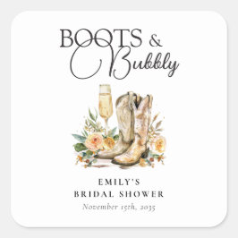Stövlar och bubbel västlig bröllopsfest fyrkantigt klistermärke