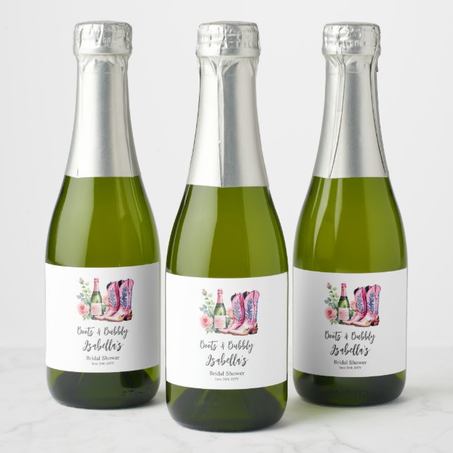 Stövlar och bubbelrosa bröllopsdusch (Flaskor)