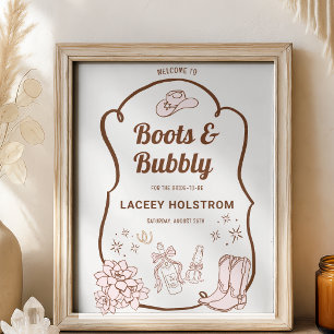 Stövlar Och Bubbels Cowgirl Bröllopsfest Välkommen Poster