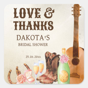 Stövlar och bubblig cowgirl bröllopsfest tack fyrkantigt klistermärke