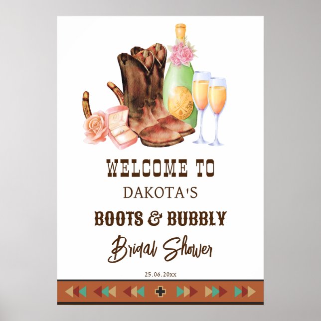 Stövlar och bubblig western cowgirl brunch välkoms poster (Framsidan)