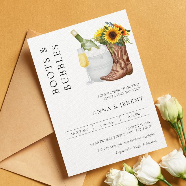 Stövlar och bubblor par-slutsfest Modern minimalis Inbjudningar (Skapare uppladdad)