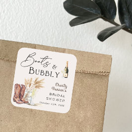 Stövlar Och Bubbly Boho Pampasgräs Bröllopsdusch Fyrkantigt Klistermärke