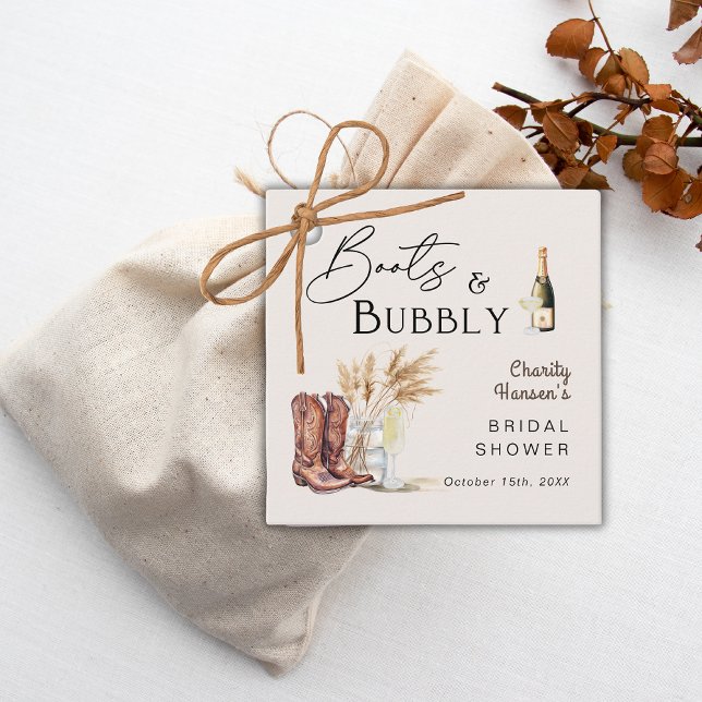 Stövlar Och Bubbly Boho Pampasgräs Bröllopsdusch Gåvor Etiketter (Skapare uppladdad)