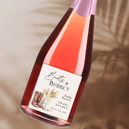 Stövlar Och Bubbly Boho Pampasgräs Bröllopsdusch Vinflaska Etikett