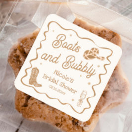 Stövlar och Bubbly Bröllopsdusch Fyrkantigt Klistermärke