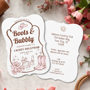 Stövlar Och Bubbly Cowgirl Bröllopsdusch Handritad Inbjudningar