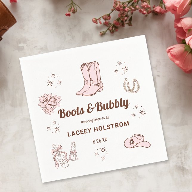 Stövlar Och Bubbly Cowgirl Bröllopsdusch Pappersservett (Boots And Bubbly Cowgirl Bridal Shower Napkins
)