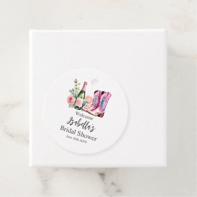 Stövlar och Bubbly Rosa Bröllopsdusch Gåvor Etiketter (På plats)