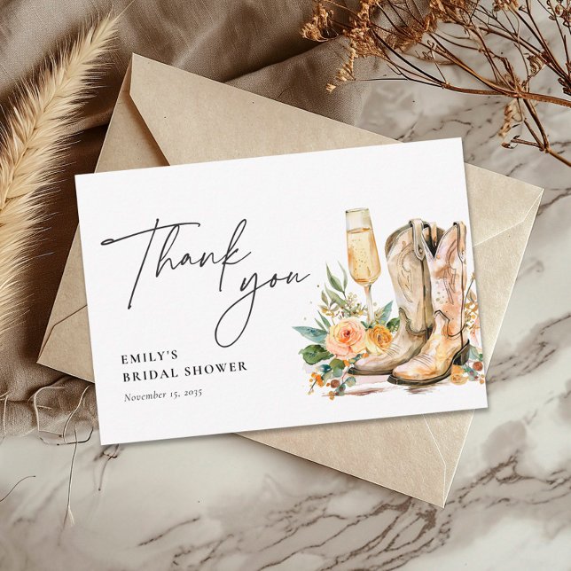 Stövlar och Bubbly Western Bröllopsfest Tack Kort (Skapare uppladdad)