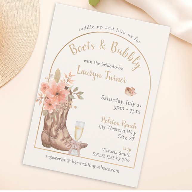 Stövlar Och Glitter Cowgirl Rustik Bröllopsdusch Inbjudningar (Boots And Bubbly Cowgirl Rustic Bridal Shower Invitation)