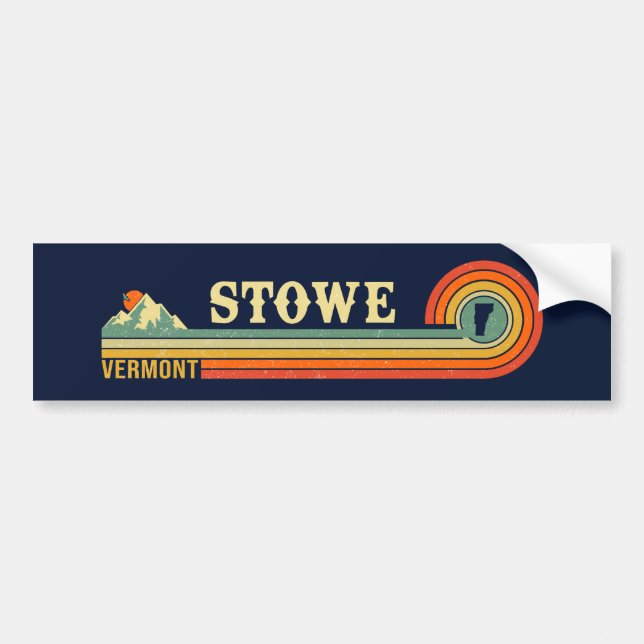 Stowe Mountain Vermont Retro Sunset Ski Souvenir Bildekal (Framsidan)