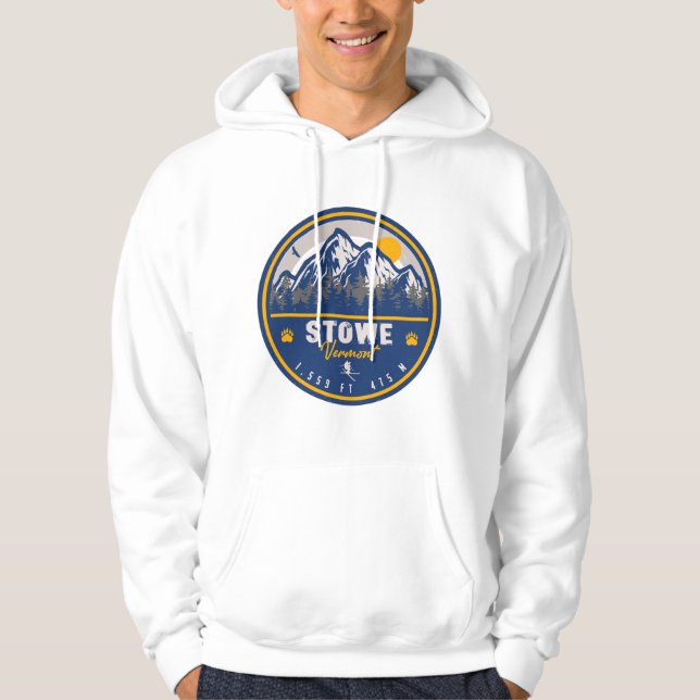Stowe Mountain Vermont Retro Sunset Ski Souvenir Hoodie (Framsida)