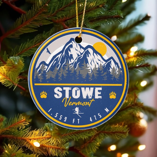 Stowe Mountain Vermont Retro Sunset Ski Souvenir Julgransprydnad Keramik (Skapare uppladdad)