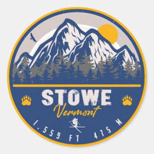 Stowe Mountain Vermont Retro Sunset Ski Souvenir Runt Klistermärke