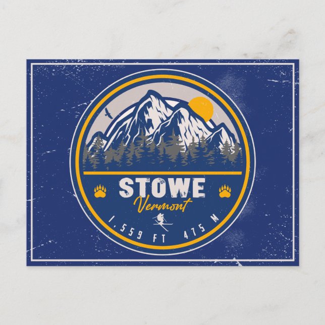 Stowe Mountain Vermont Retro Sunset Ski Souvenir Vykort (Framsida)