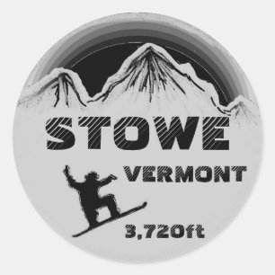 Stowe Vermont Black grått snowboard art-klistermär Runt Klistermärke