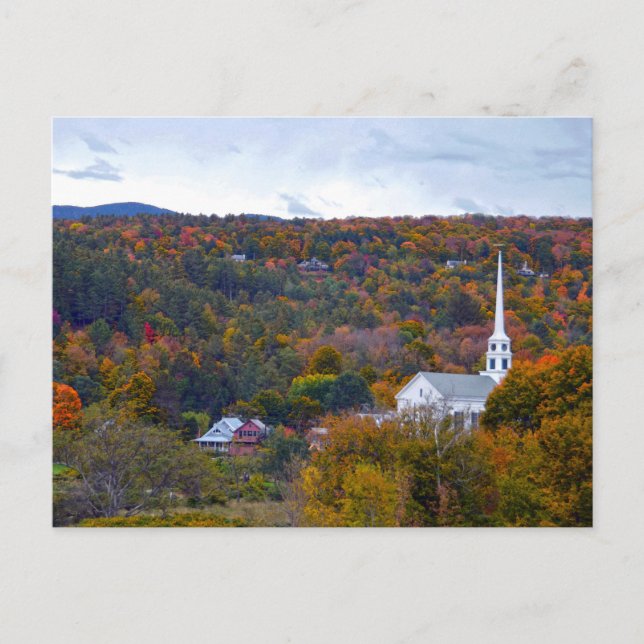 Stowe, Vermont, Community Church, hösten Vykort (Framsida)