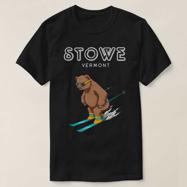 Stowe Vermont Funny Ski Grizzly T Shirt (Design framsida)