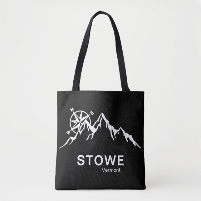 Stowe Vermont Svart Axelväska Tygkasse (Framsida)