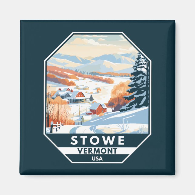 Stowe Vermont Winter Vintage Magnet (Framsidan)