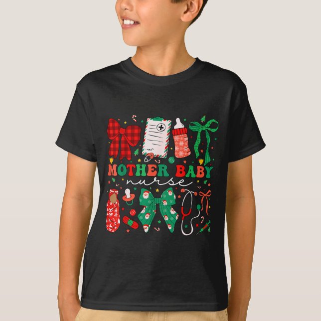Stpartum Xmas Coquette Mother Baby Nurse Christmas T Shirt (Framsida)