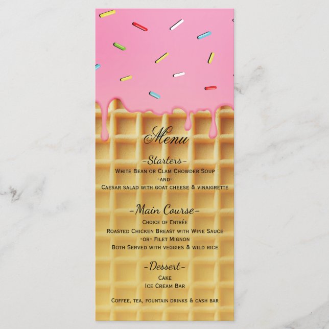 Strå Jordgubb Glass Våffelkon Geburtidmeny Meny (Framsida)