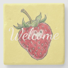 Straberry Family tea time Welcome everyone yellow Stenunderlägg