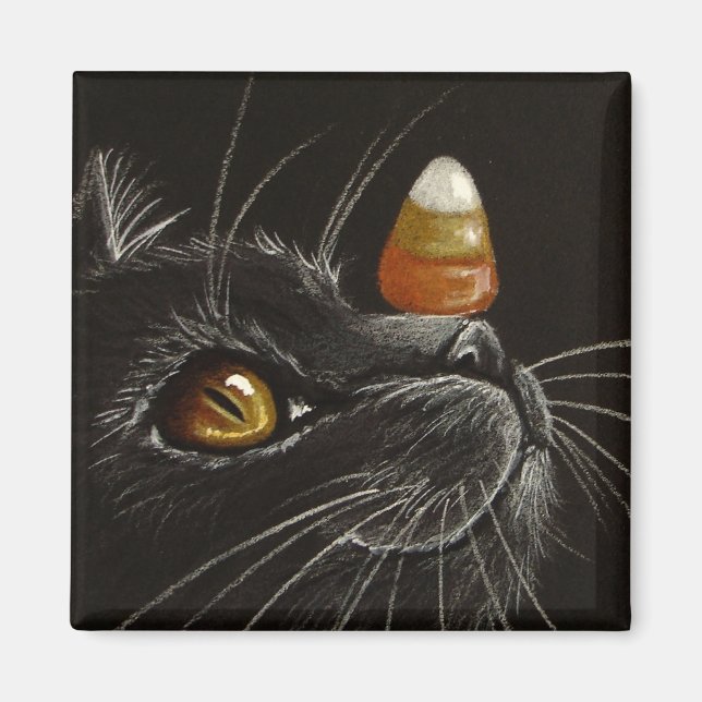 Sträck med Treats! - Black Cat & Candy corn Magnet (Framsidan)