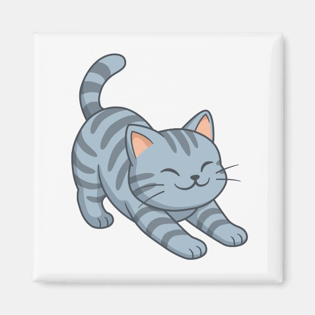 Sträckande grå tabbymkatt magnet (Framsidan)