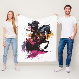 Sträckande häst i vattenfärg fleecefilt