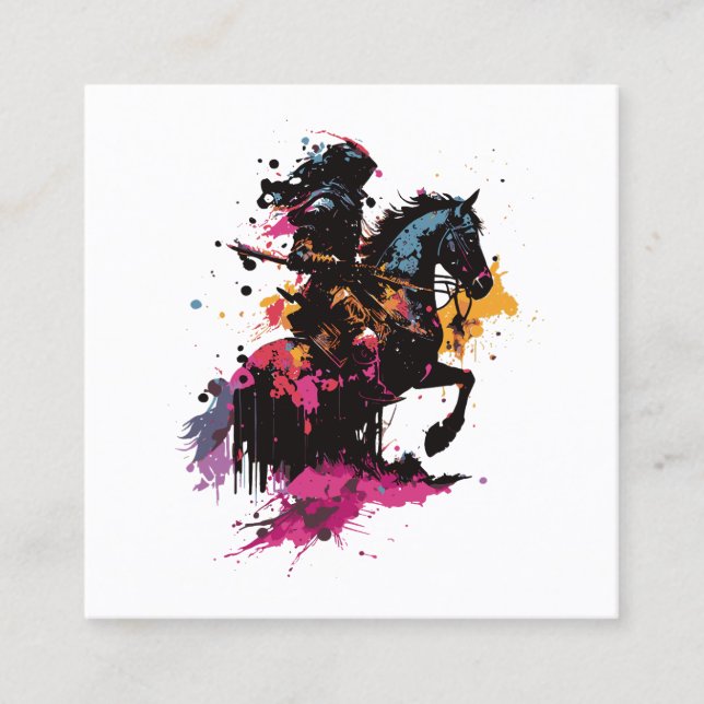 Sträckande häst i vattenfärg fyrkantigt visitkort (Framsida)