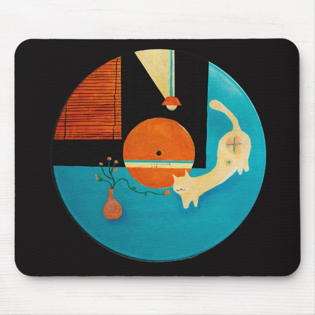 Sträckande katt Retro Record Illustration Musmatta (Framsidan)