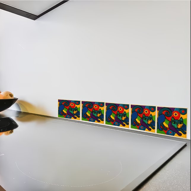 Sträckande kattplatta kakelplatta (stretching cat ceramic tiles)