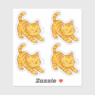 Sträckande orange tabby katt set om 4 klistermärken