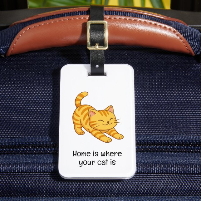 Sträckande orange tabbykatt anpassad text bagagebricka (Framsida Insitu 2)
