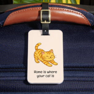 Sträckande orange tabbykatt Beige anpassad text Bagagebricka