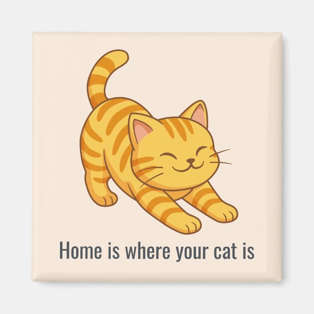 Sträckande orange tabbykatt Beige anpassad text Magnet (Framsidan)