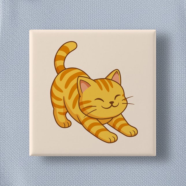 Sträckande orange tabbykatt beige knapp (Skapare uppladdad)