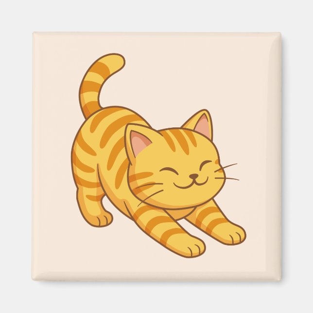 Sträckande orange tabbykatt beige magnet (Framsidan)
