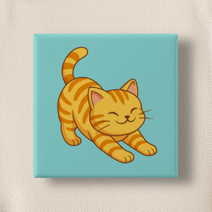 Sträckande orange tabbykatt grön knapp