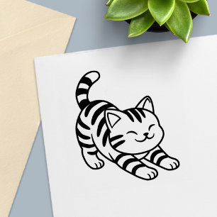 Sträckande randig katt självfärgande stämpel