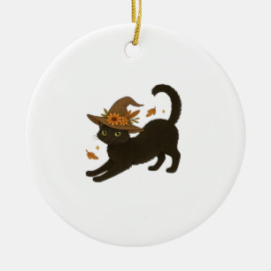 Sträckande svart katt � Witchy höstklassis T-Shirt Julgransprydnad Keramik