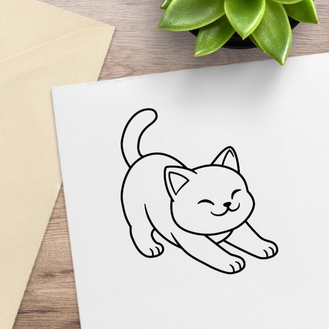 Sträckande vit katt stämpel (Skapare uppladdad)