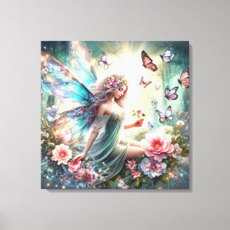 Sträckat Kanvastryck - Mjölk, blommor, fjäril