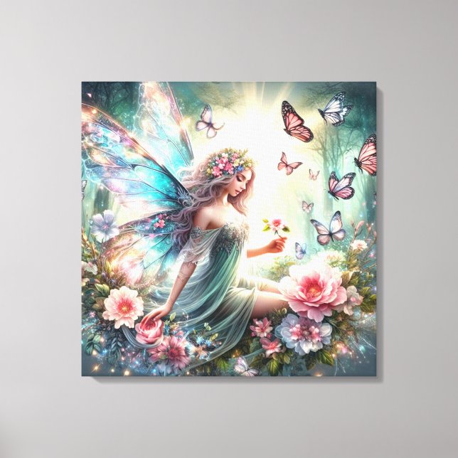 Sträckat Kanvastryck - Mjölk, blommor, fjäril (Framsida)