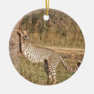 Sträckning av cheetahen julgransprydnad keramik