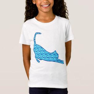 Sträckning av Kat Silhouette i ett blått Lotus Mön T Shirt